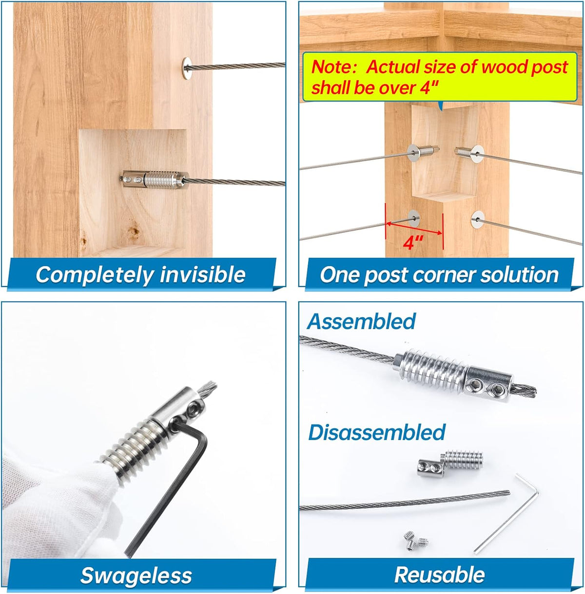 20 Set Invisible Cable Railing Kit with Protective Sleeve T316 Stainless Steel U3072