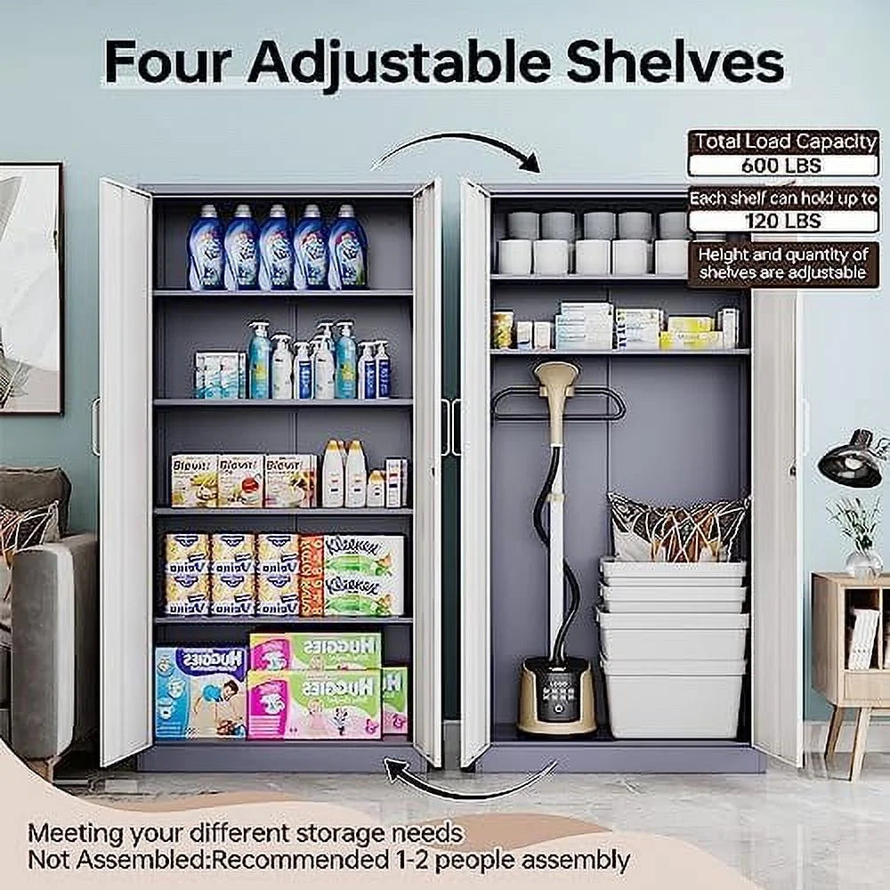 Metal Cabinet with Locking Doors 71" Tall 2 Adjustable Shelves D933