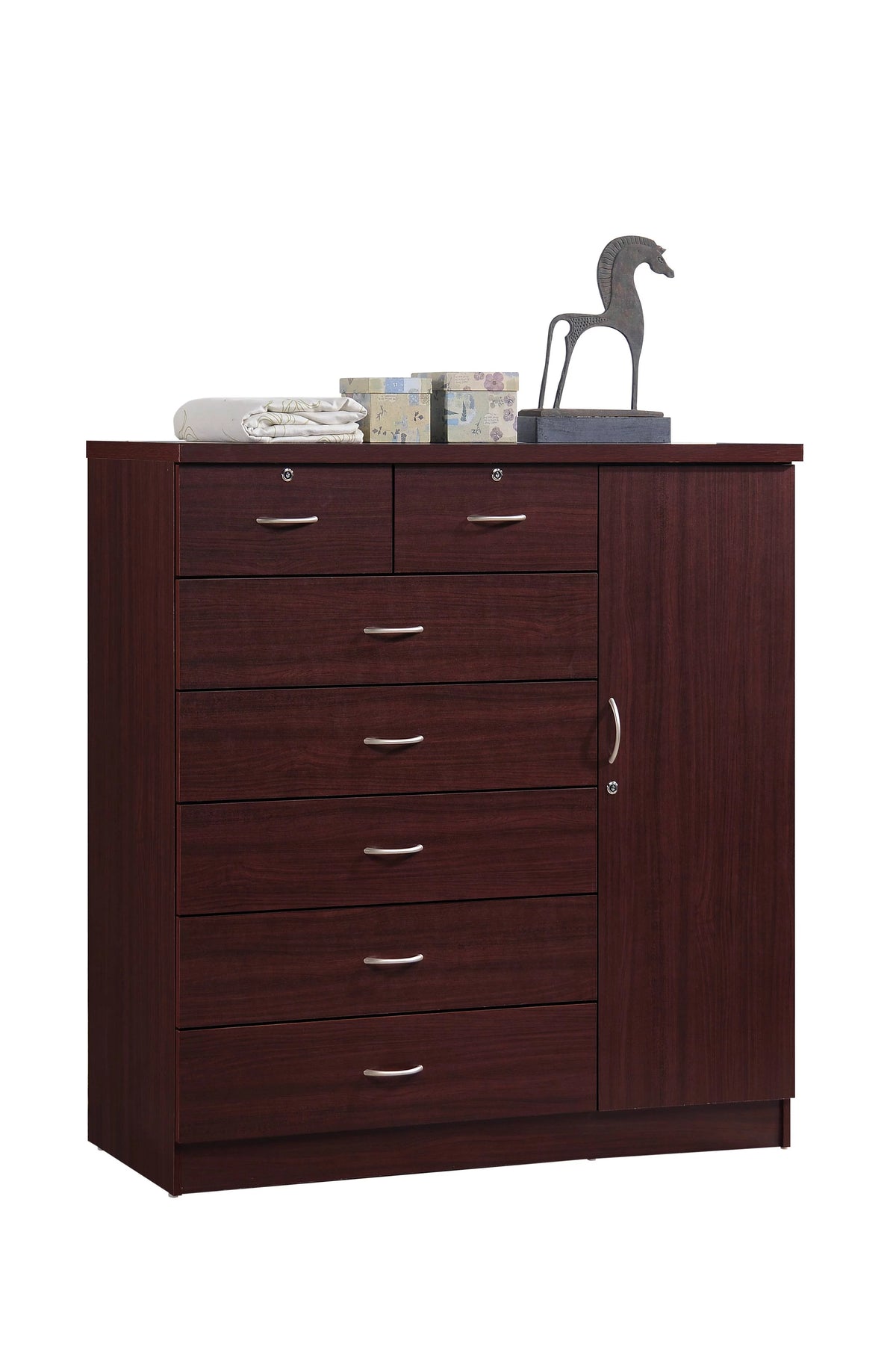 7 Drawer Dresser with Side Cabinet and 3 Shelves, Chocolate T84991