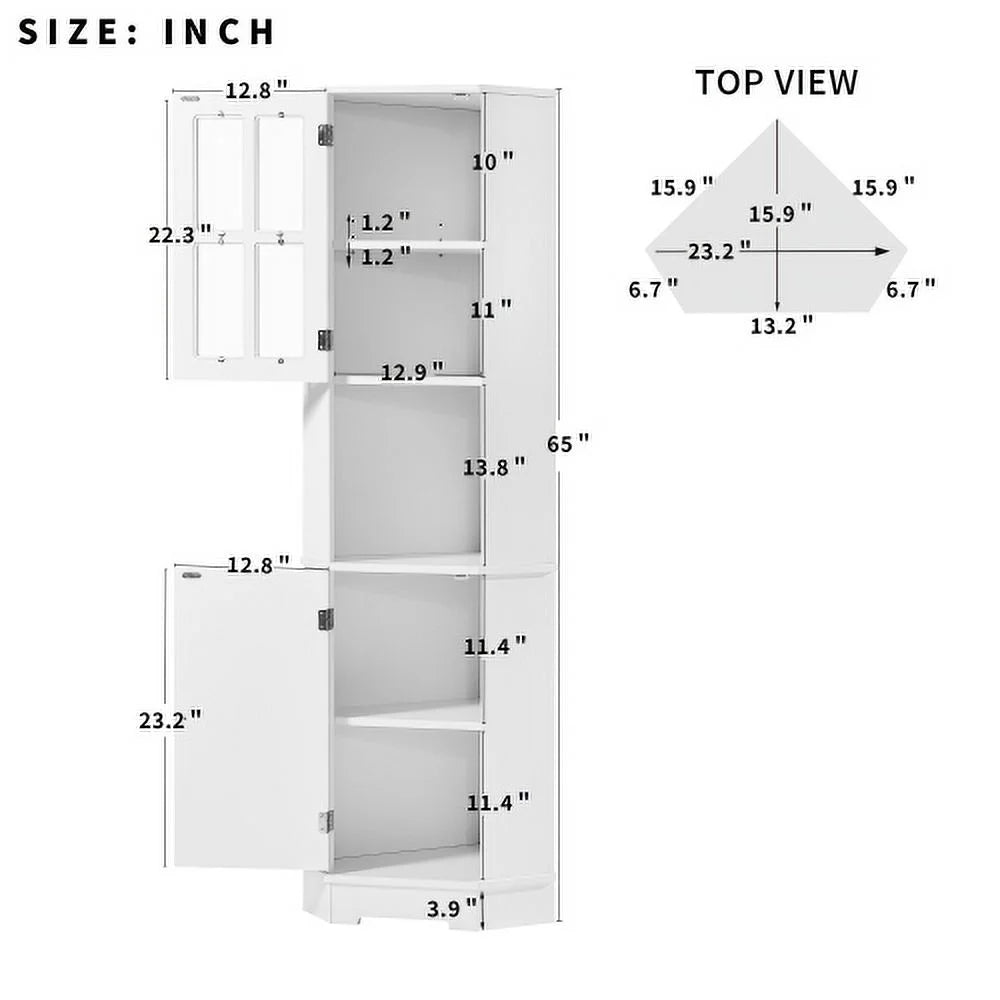 White Tall Bathroom Storage Cabinet with Glass Door X4084