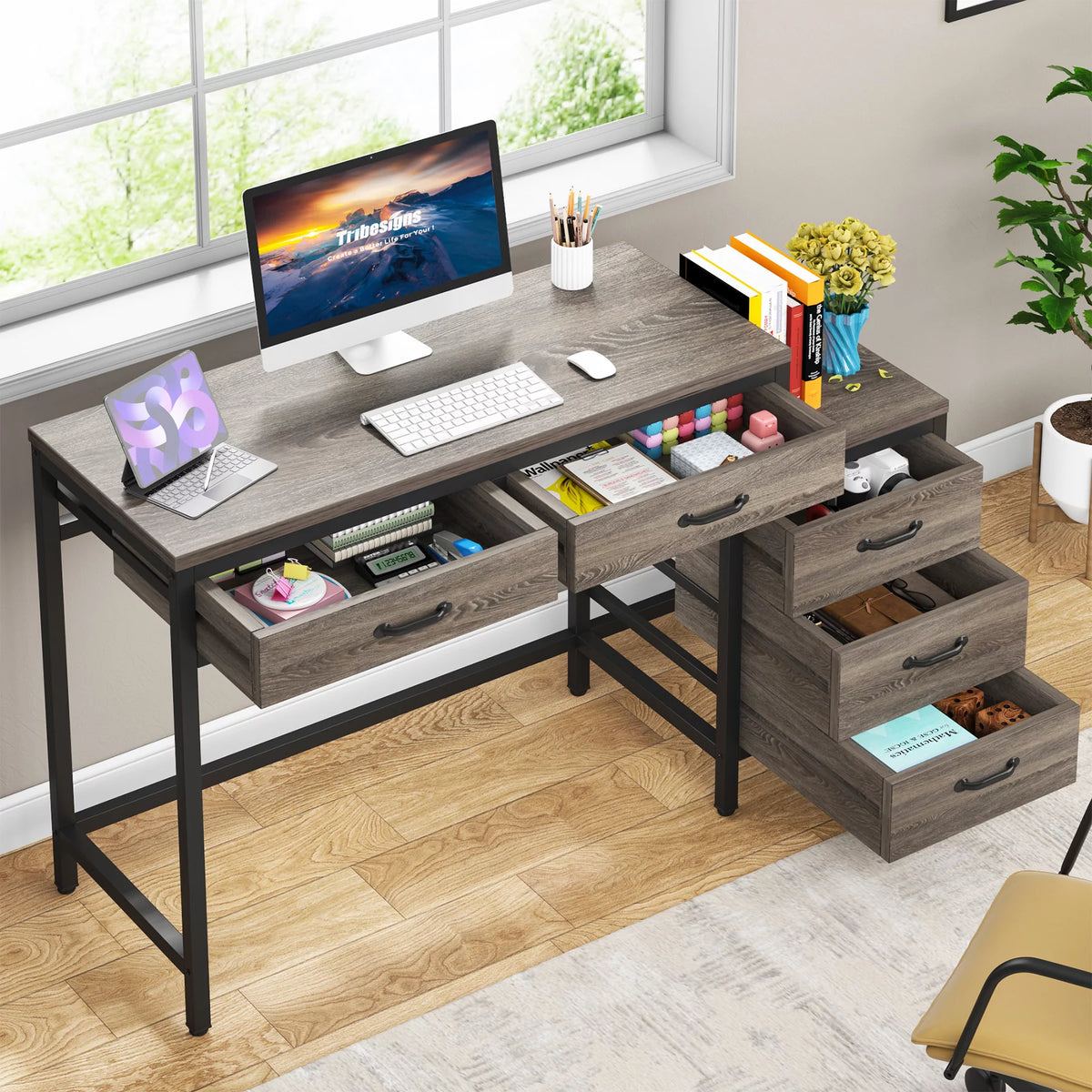 Computer Desk with 5 Drawers and File Cabinet O30418
