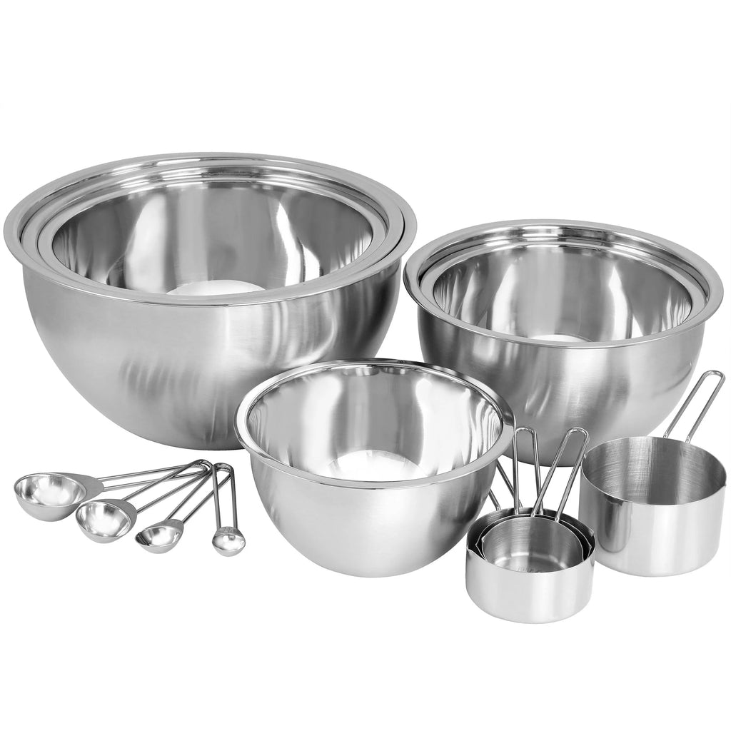 14 Piece Stainless Steel Measuring Cup and Spoon Set with Mixing Bowls O7579