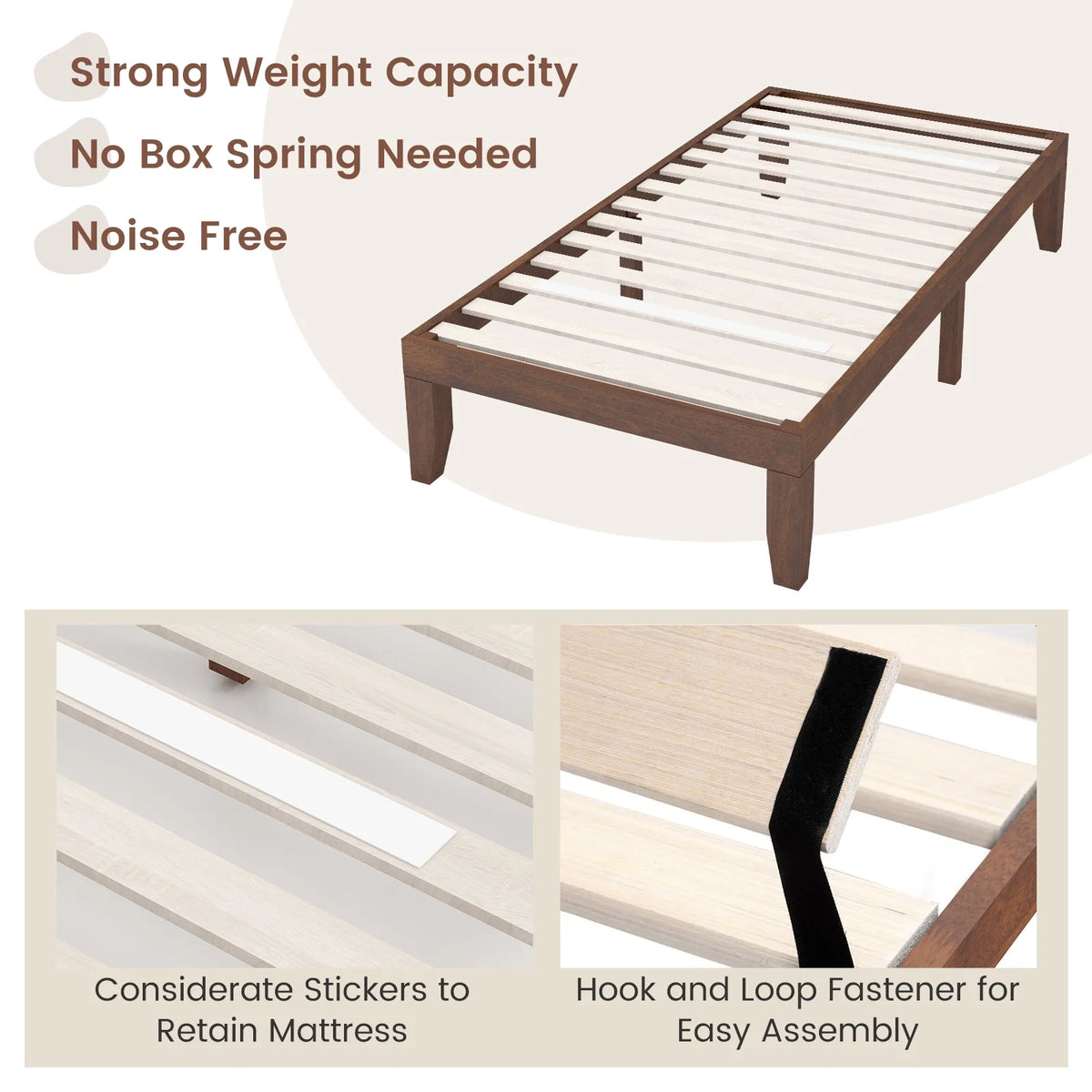 Twin Size 14'' Wooden Bed Frame Q1734