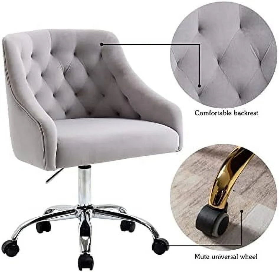 Grey Velvet Adjustable Mid-Back Office Chair J247