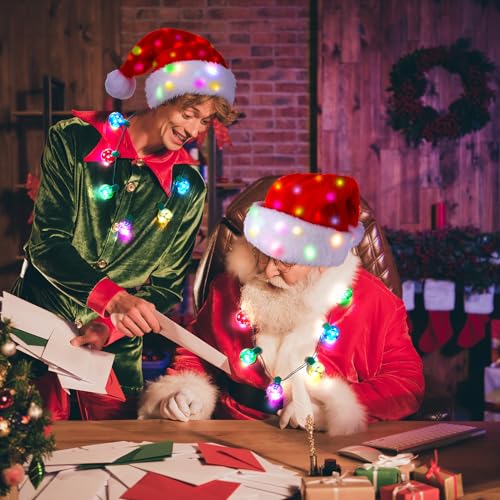 Light Up Christmas Hat Necklace Set LED Plush Santa Hat P922755