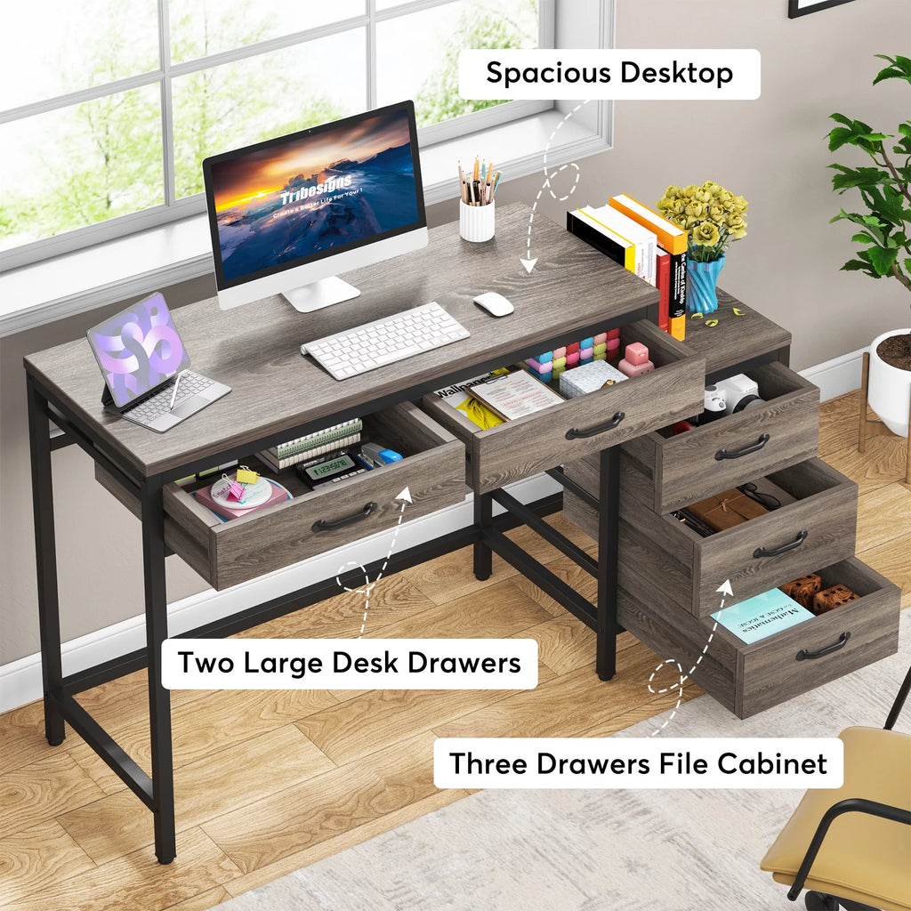 Computer Desk with 5 Drawers and File Cabinet O30418