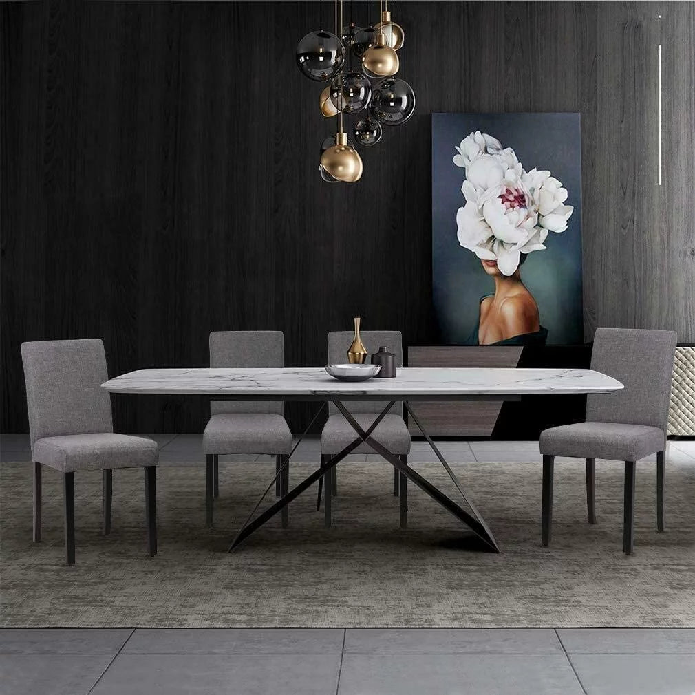 Gray Set of 4 Fabric Padded Dining Chairs with Solid Wooden Legs O9371