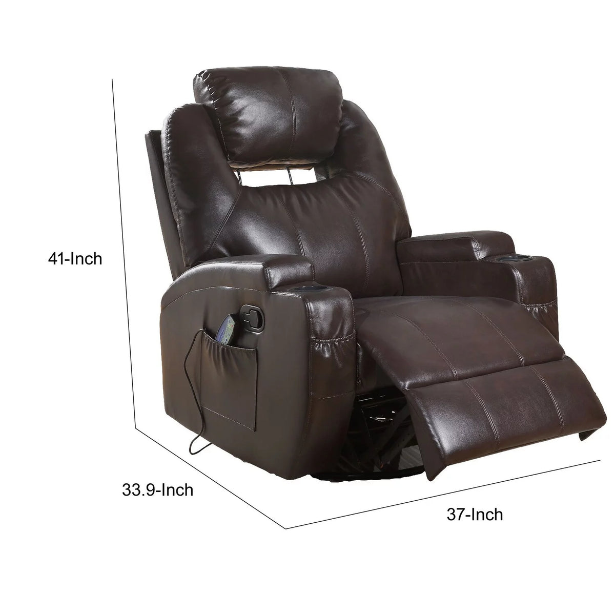 Brown Polyurethane Upholstered Metal Rocker Recliner with Swivel S8103