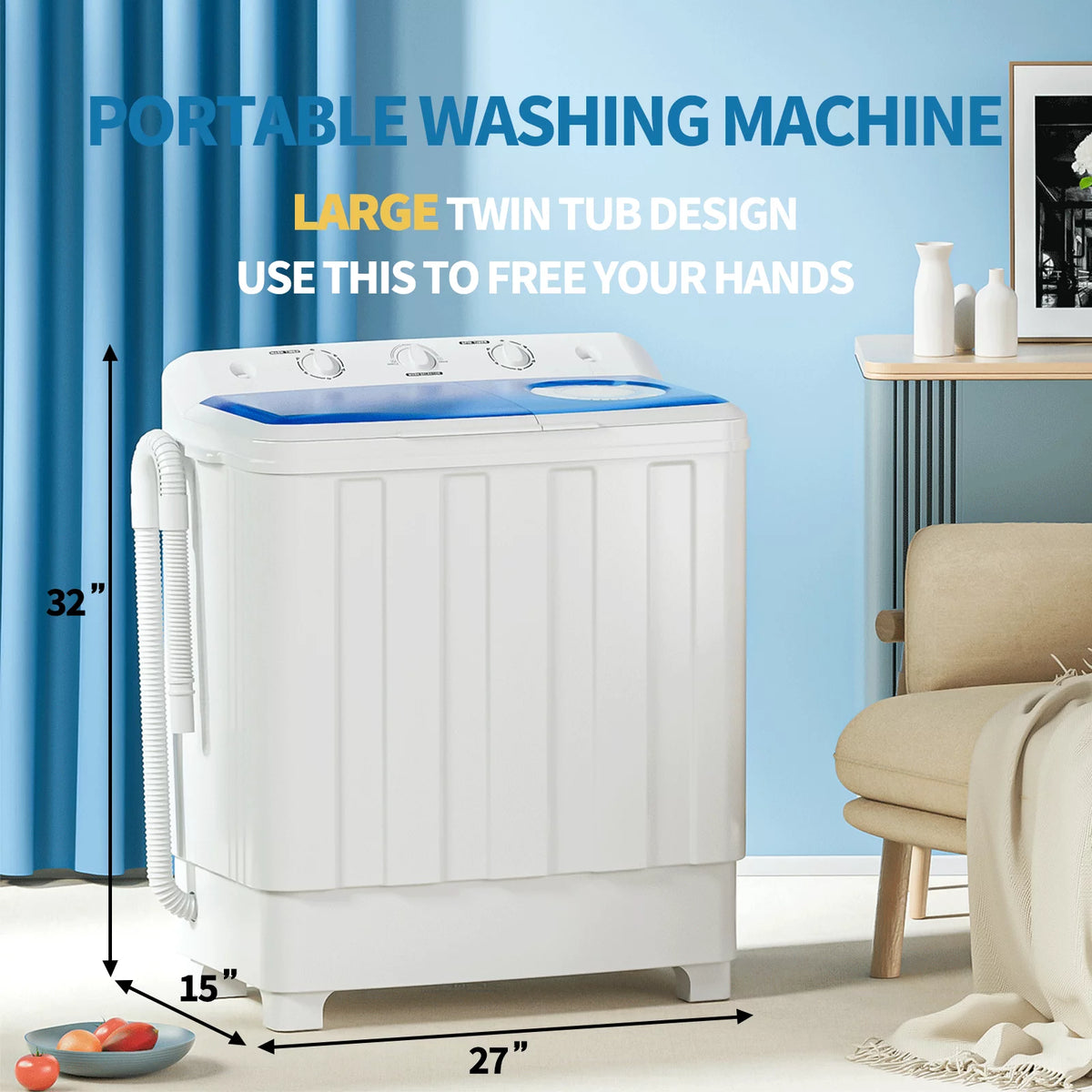 Portable 28lbs Twin Tub Semi-Automatic Washing Machine J3339