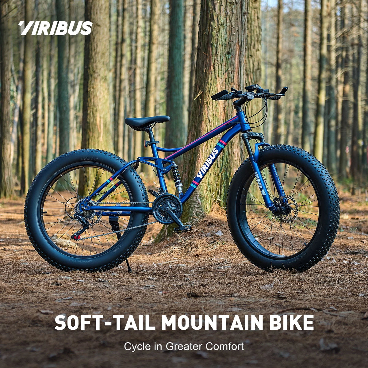 26 Fat Tire Full Suspension Mountain Bike with 21 Speeds Disc Brakes Blue D748014