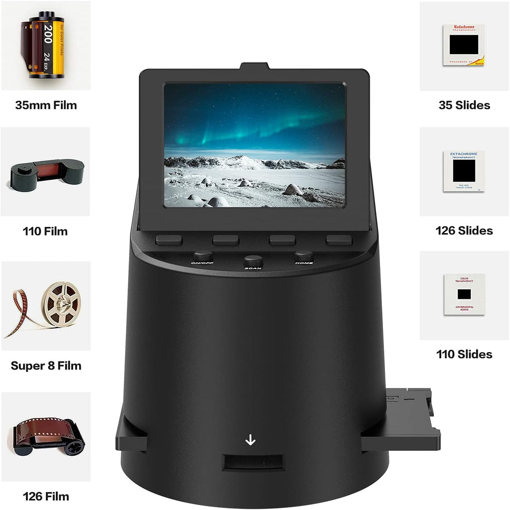 Wireless Digital Film Scanner with 22MP, Converts 35mm, 126, 110, Super 8 Films, Slides, Negatives to JPEG, Tilt-Up 3.5 Large LCD, Transfer Pictures to Phones Via WiFi Connection, MAC &PC Compatible V3199