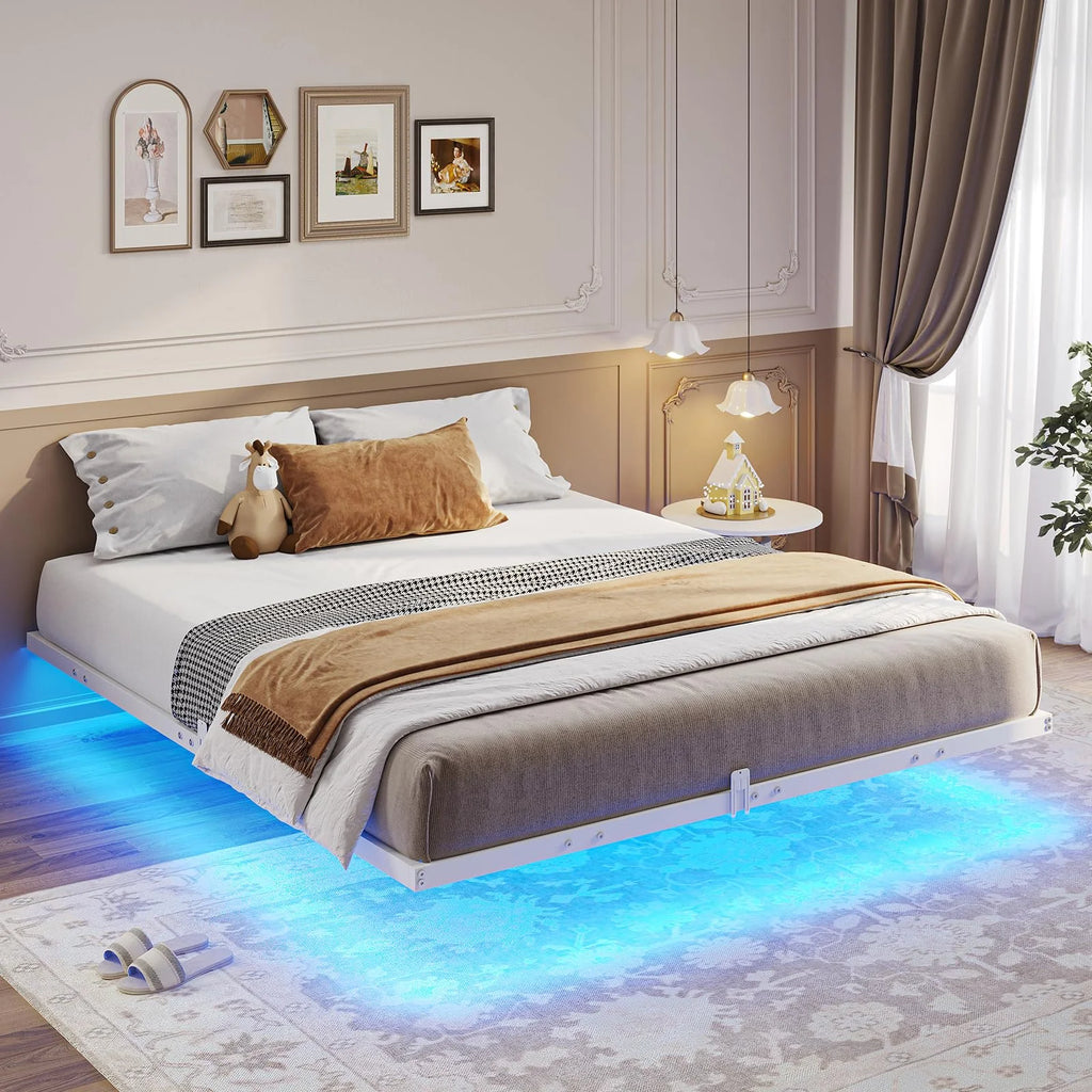 Queen Size Black Metal Platform Bed Frame with LED Lights I6500