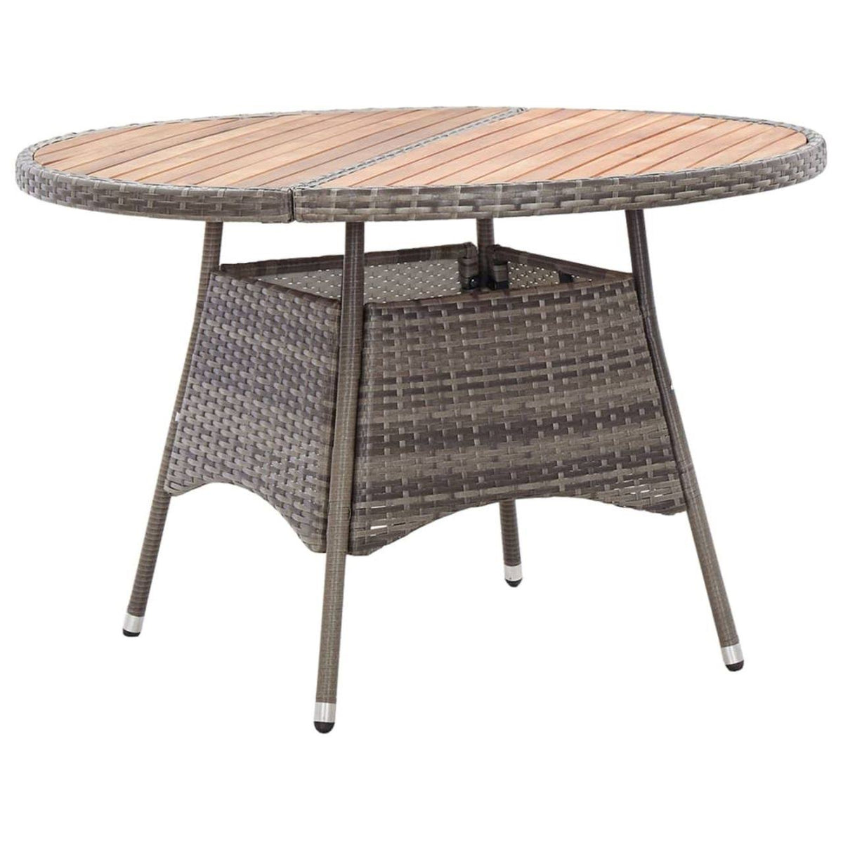 Gray Poly Rattan and Acacia Wood Garden Table P291852