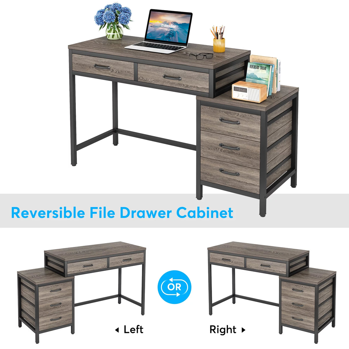 Computer Desk with 5 Drawers and File Cabinet O30418