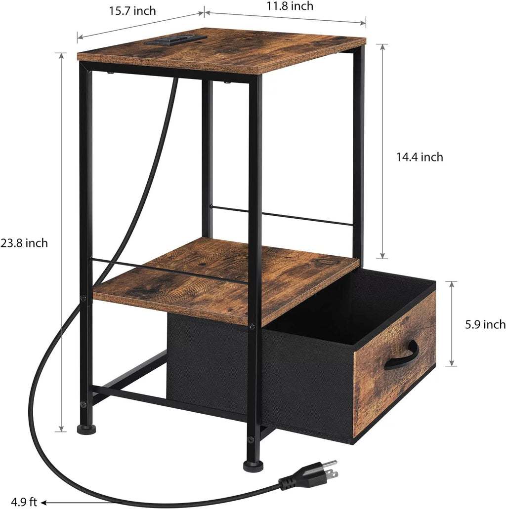 Brown Nightstand with Drawer and USB Ports E459