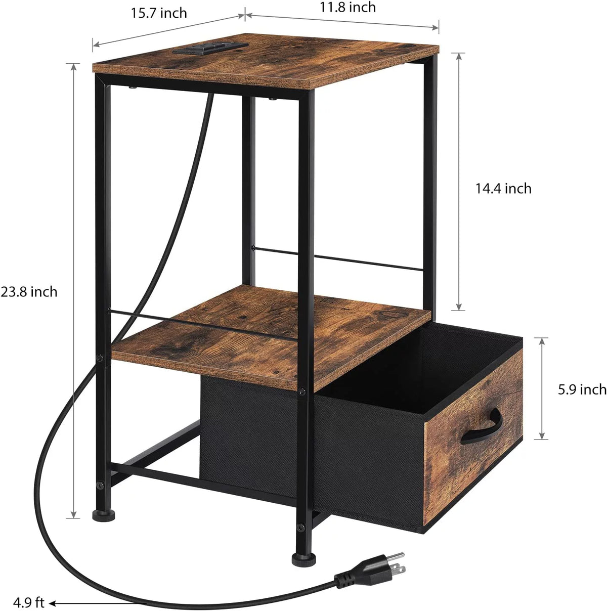 Brown Nightstand with Drawer and USB Ports E459