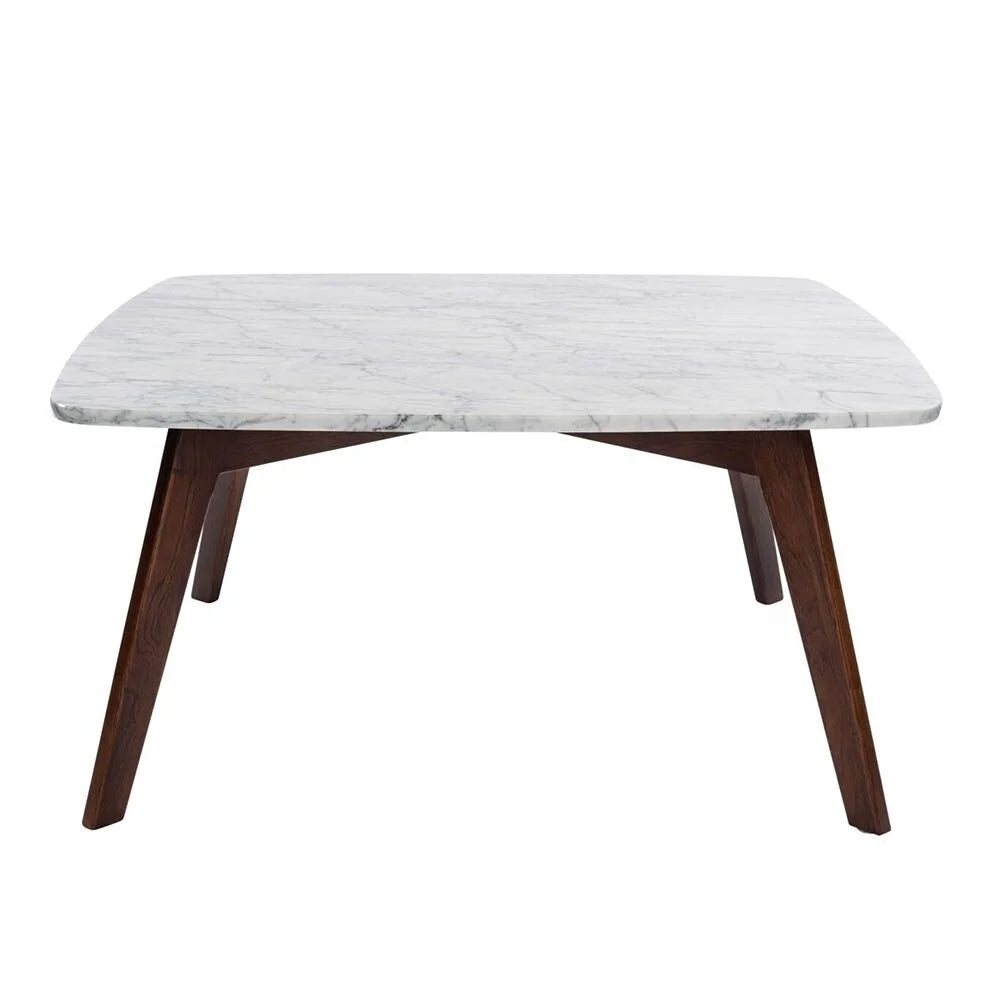 31" Square White Marble Coffee Table with Walnut Legs K18312