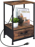 Brown Nightstand with Drawer and USB Ports E459
