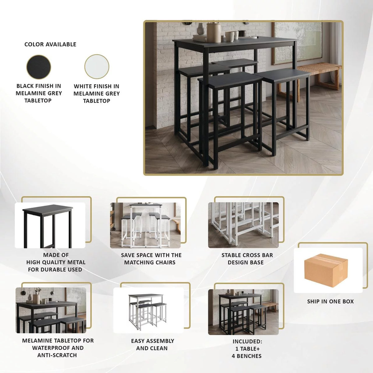5-Piece Counter Height Metal Dining Set A824180