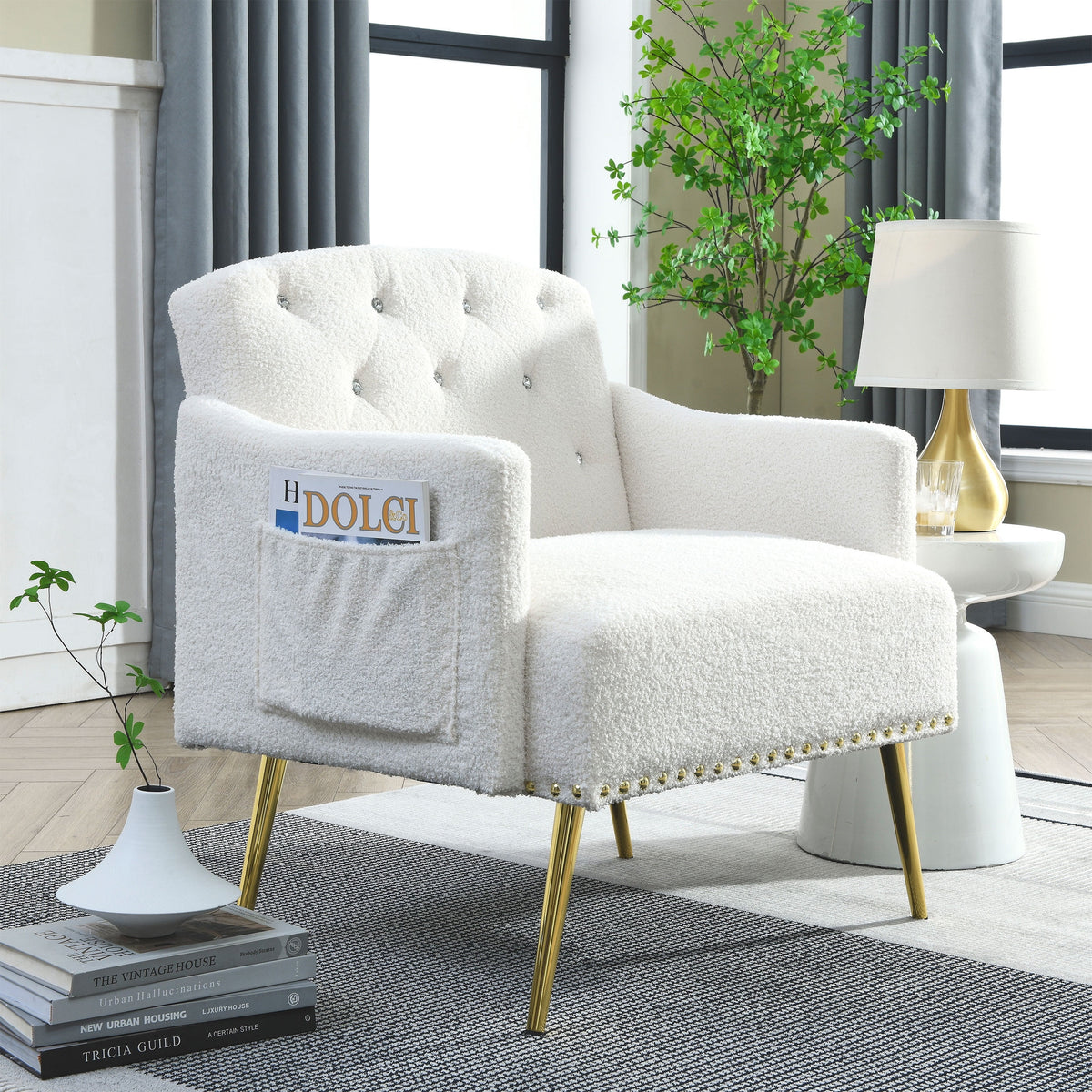 White Tufted Upholstered Armchair M66697