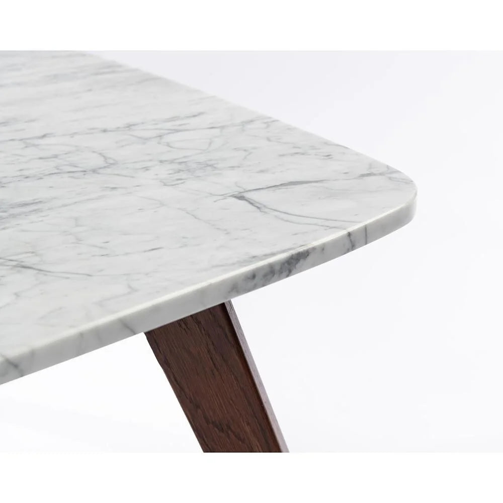 31" Square White Marble Coffee Table with Walnut Legs K18312