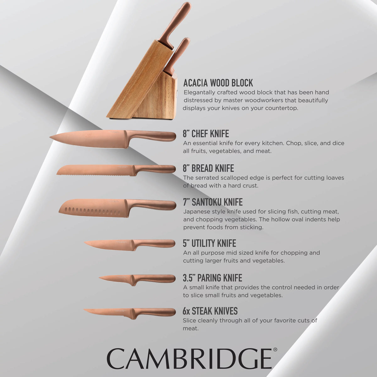 Copper 12-Piece Cutlery Set with Block S395