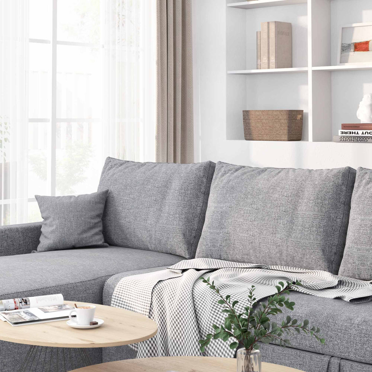 Dark Gray Linen Fabric L Shape Sofa Bed with Storage Chaise S408