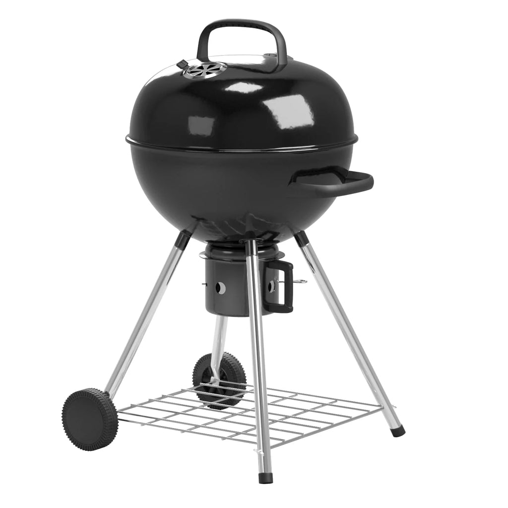 Black 29” Barrel Outdoor Charcoal Grill with Side Shelf and Wheels J369315