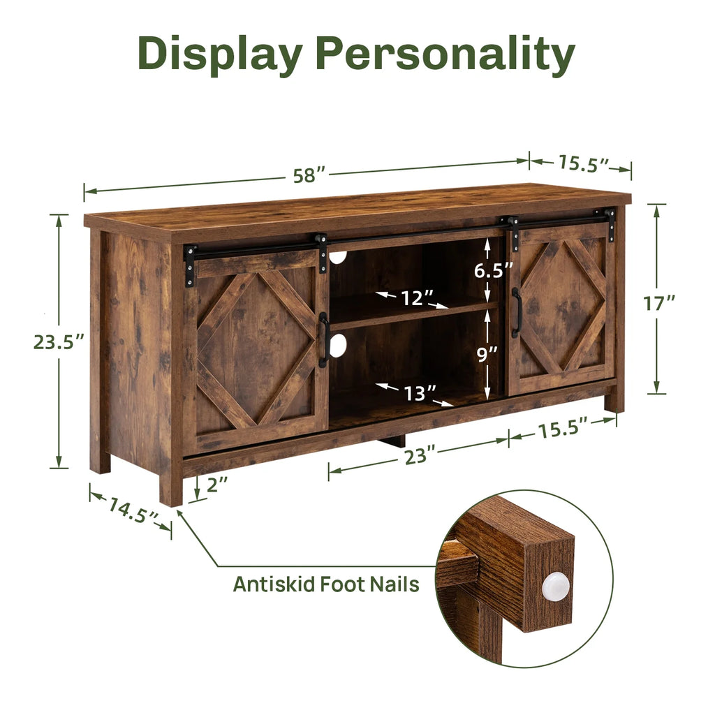 65 inch Media Console with Barn Doors Storage Cabinet D95087