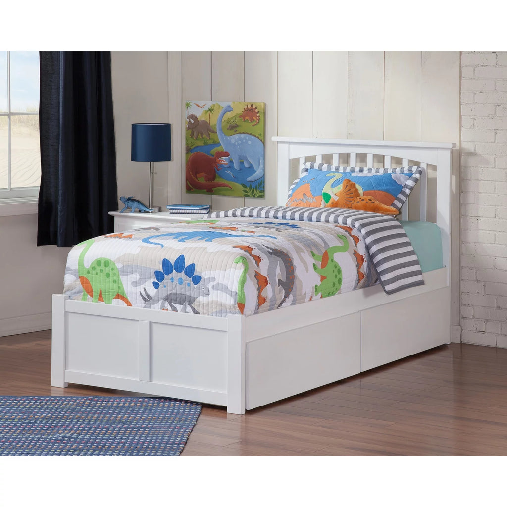 Twin Platform Bed with Footboard and 2 Drawers in White S93818