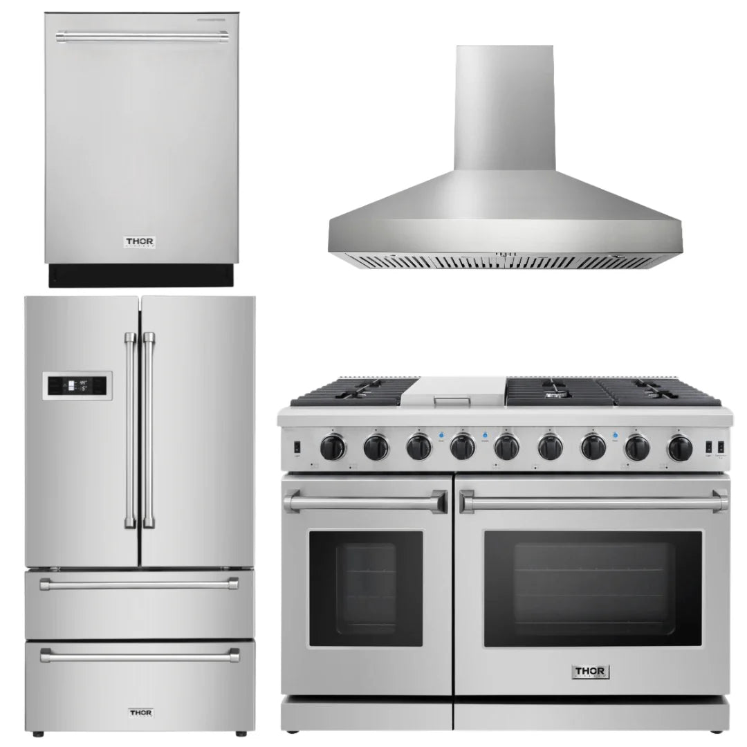 48 in. Gas Range, Range Hood, Dishwasher, Refrigerator M807