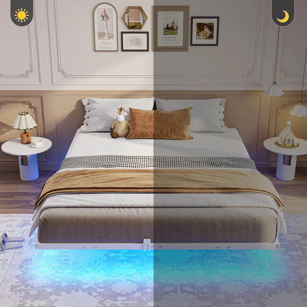Queen Size Black Metal Platform Bed Frame with LED Lights I6500