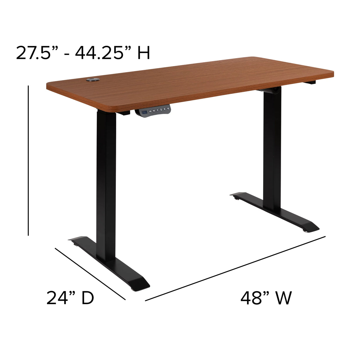 Electric Height Adjustable Standing Desk 48" Wide x 24" Deep Mahogany B594
