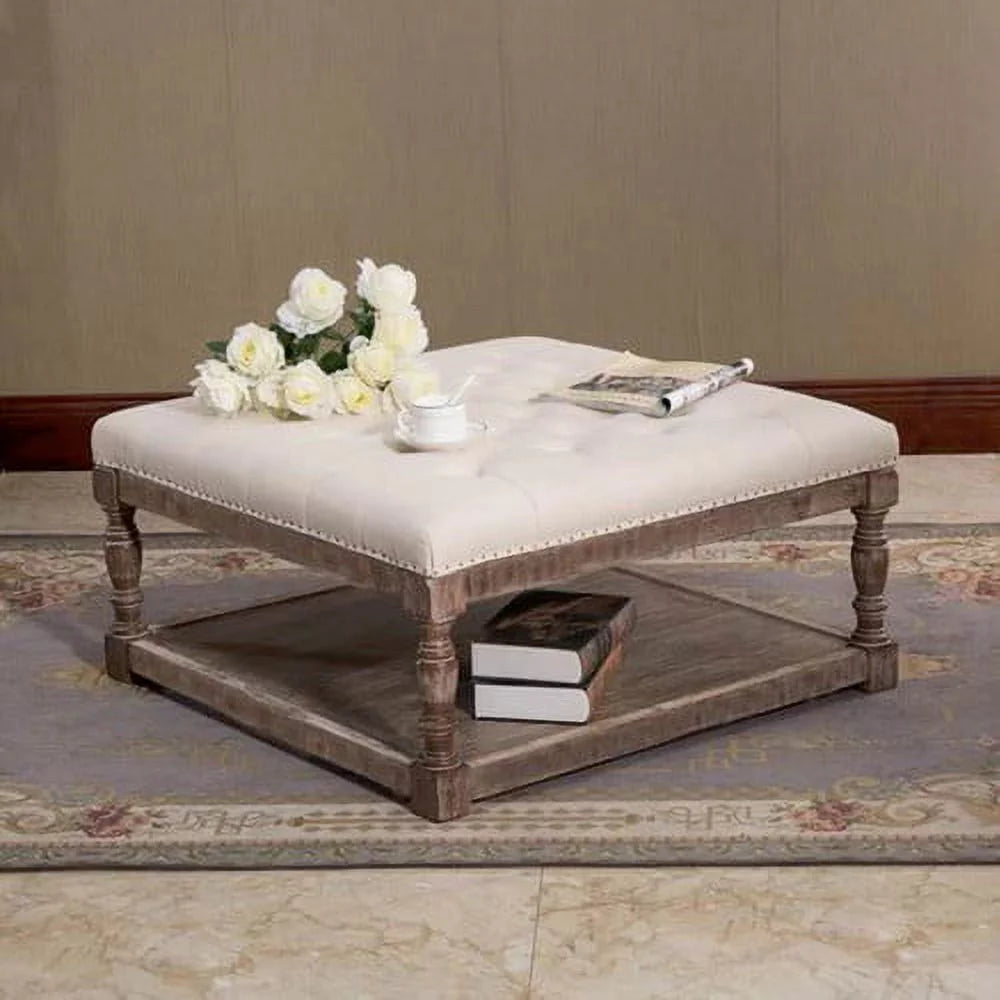 Tufted 34-inch Shelved Ottoman U2002