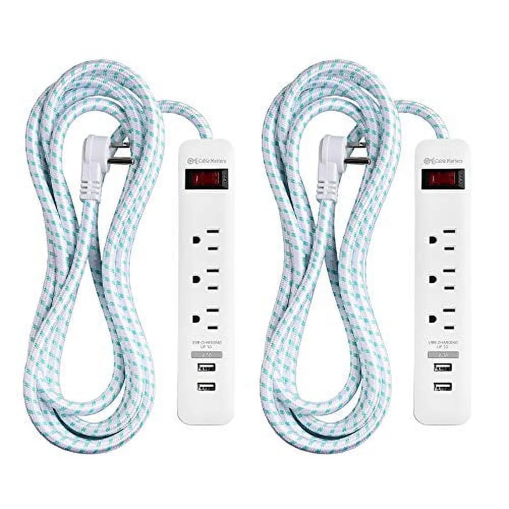 2-Pack 3 Outlet Surge Protector Power Strip with USB Charging Ports White R22518