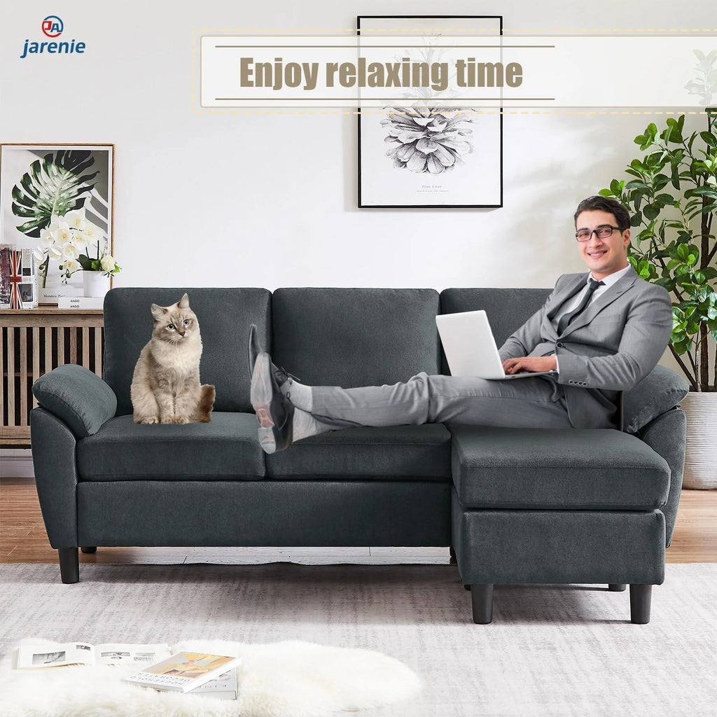 Charcoal Grey L Shaped Sectional Sofa with Reversible Ottoman Q1138