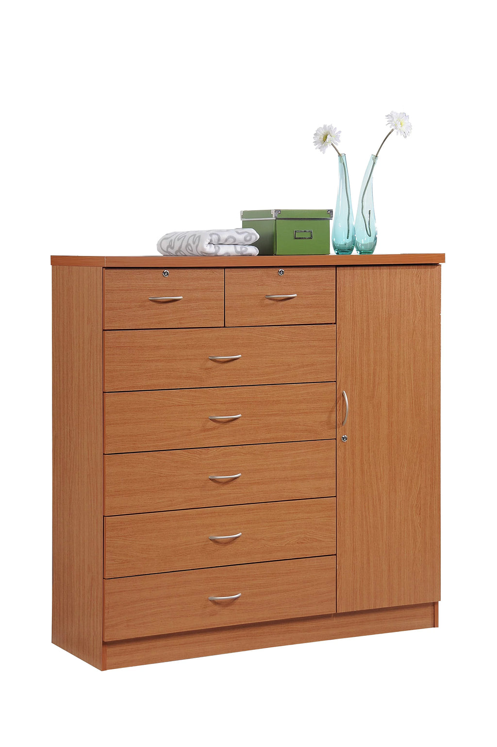 7 Drawer Dresser with Side Cabinet and 3 Shelves, Chocolate T84991