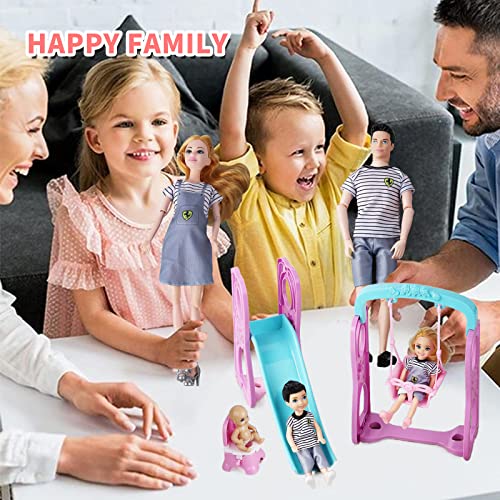 Set of 6 People Dolls with Pregnant Mom Dad 3 Kids and Baby Boy N1127