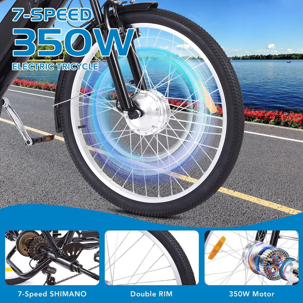 Electric Tricycle 7 Speeds 3 Wheels with Large Basket Orange M8541