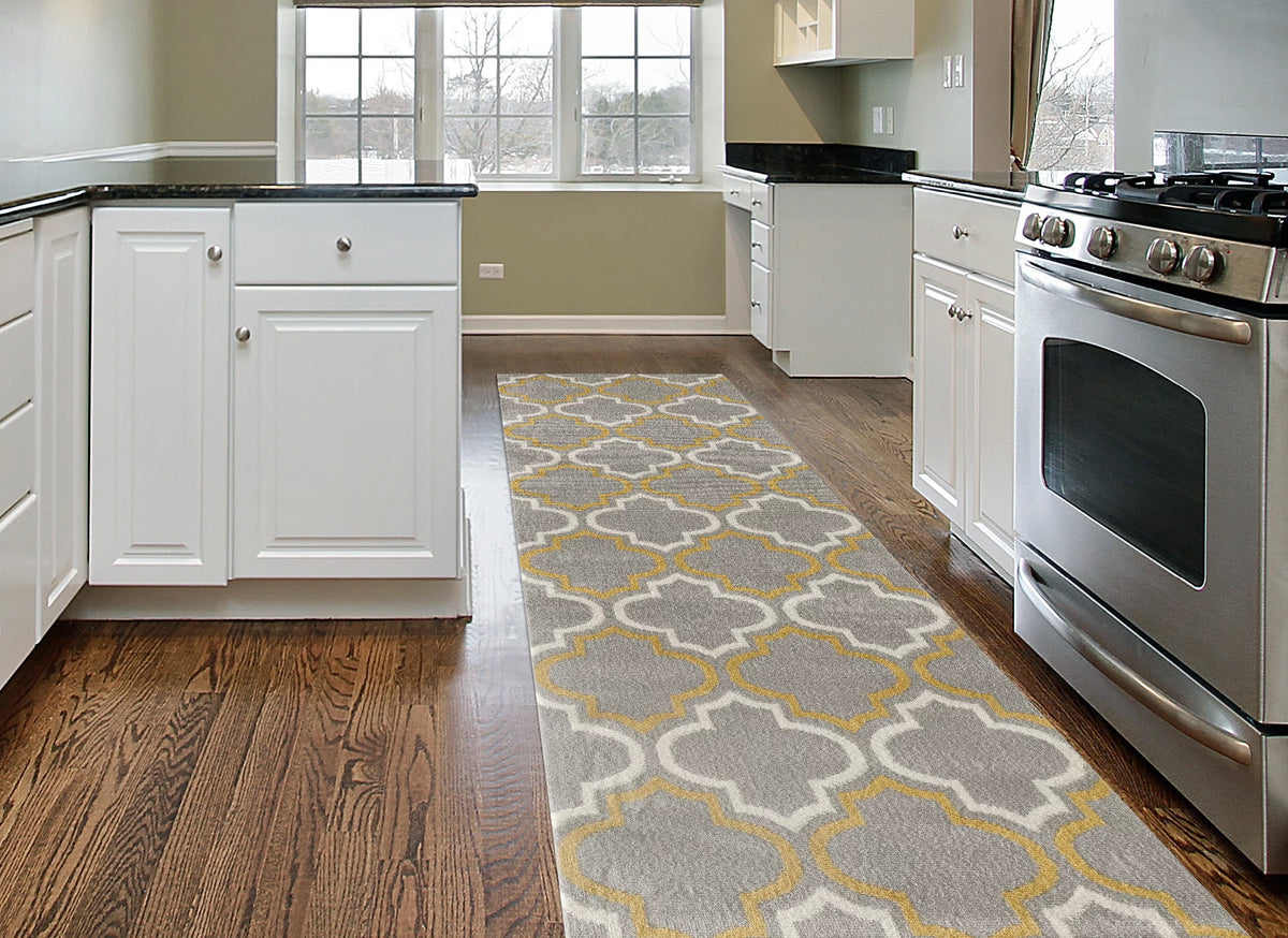 Modern Moroccan Trellis Grey/ Yellow Runner T878711