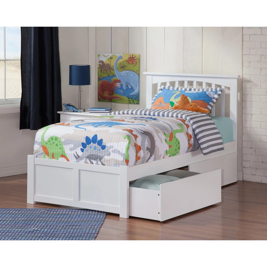 Twin Platform Bed with Footboard and 2 Drawers in White S93818