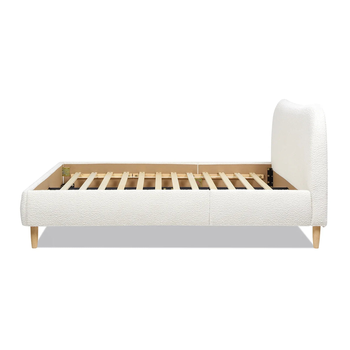 Queen Ivory White Boucle Upholstered Platform Bed X2482