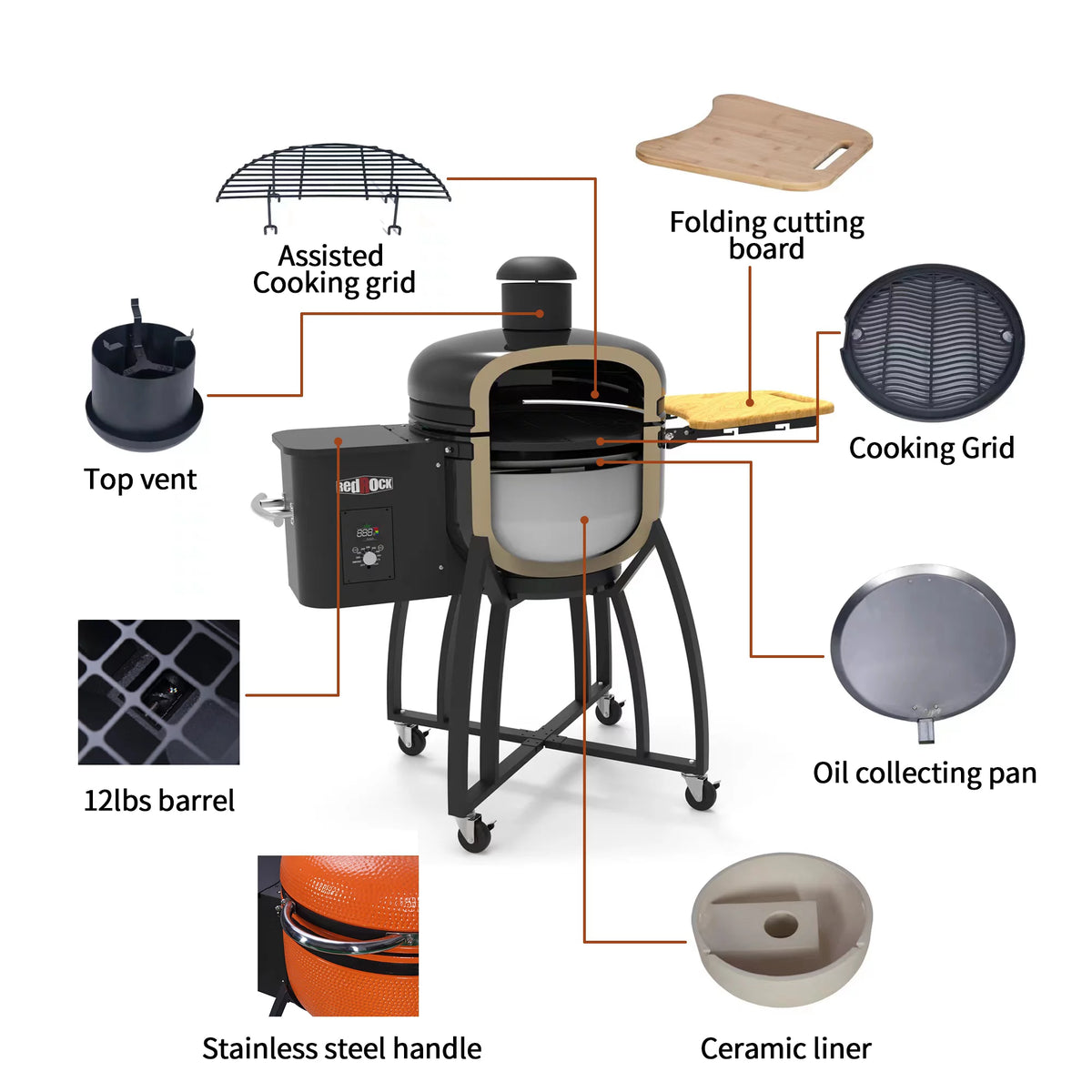24" Ceramic Pellet Grill with Double Ceramic Liner 4-in-1 F5997