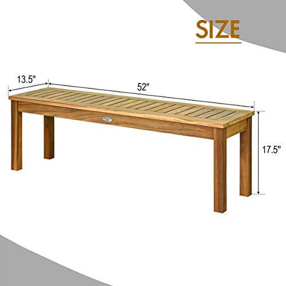52 Inches Acacia Wood Backless Dining Bench with Slatted Seat D297239