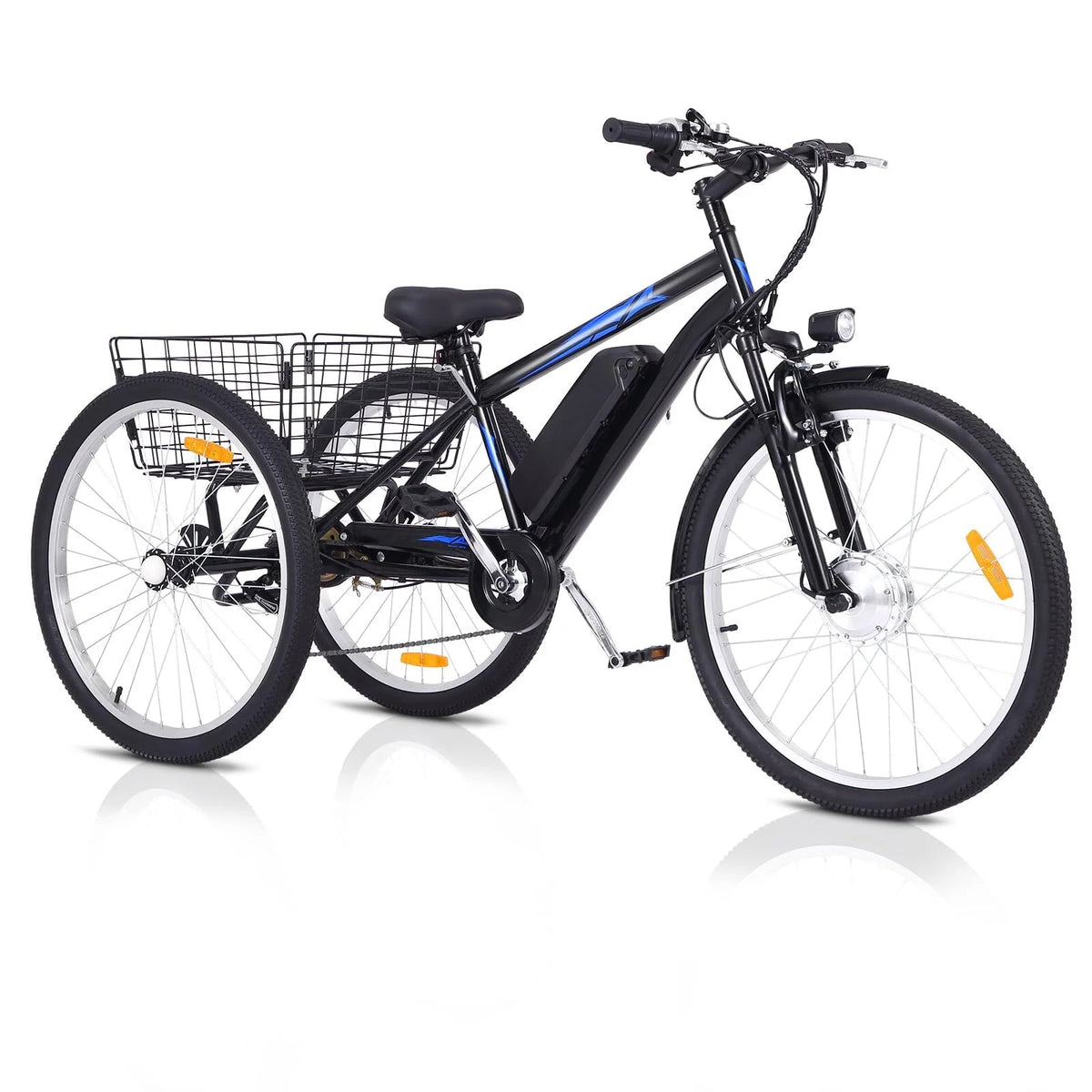Electric Tricycle 7 Speeds 3 Wheels with Large Basket Orange M8541