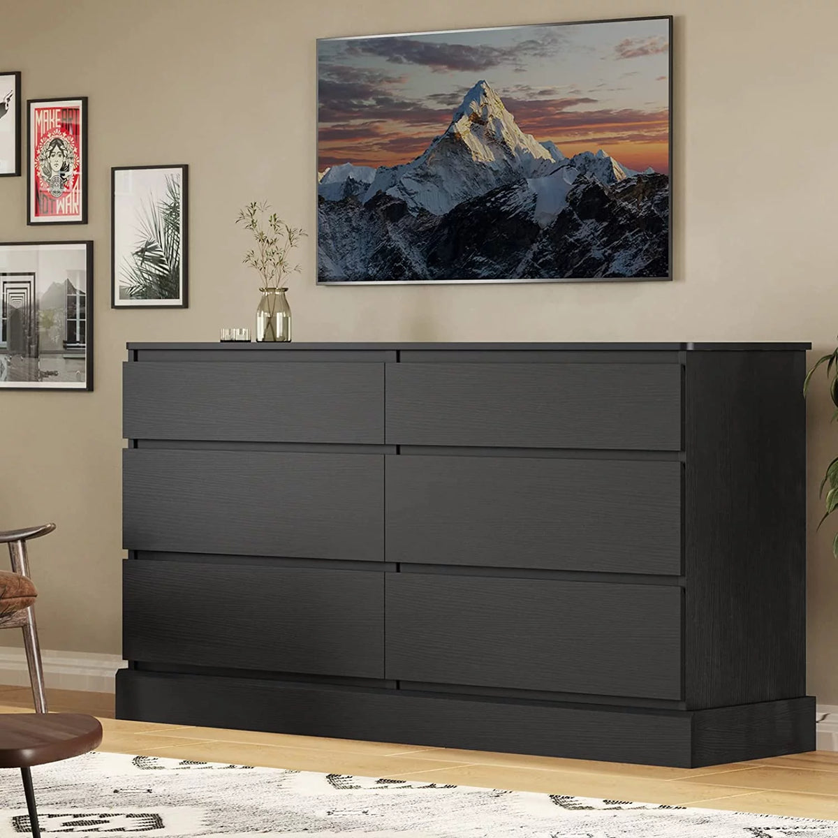 Black 6 Drawer Double Dresser P22270