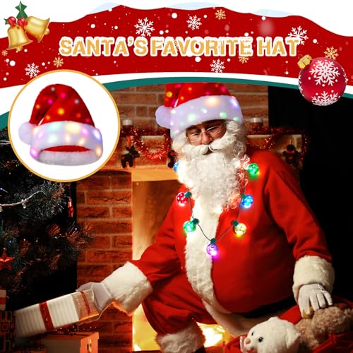 Light Up Christmas Hat Necklace Set LED Plush Santa Hat P922755