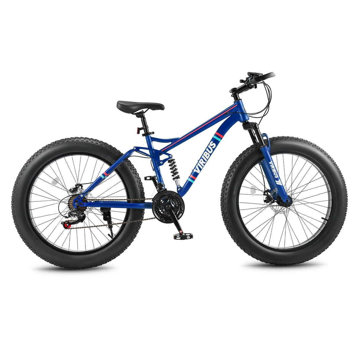 26 Fat Tire Full Suspension Mountain Bike with 21 Speeds Disc Brakes Blue D748014