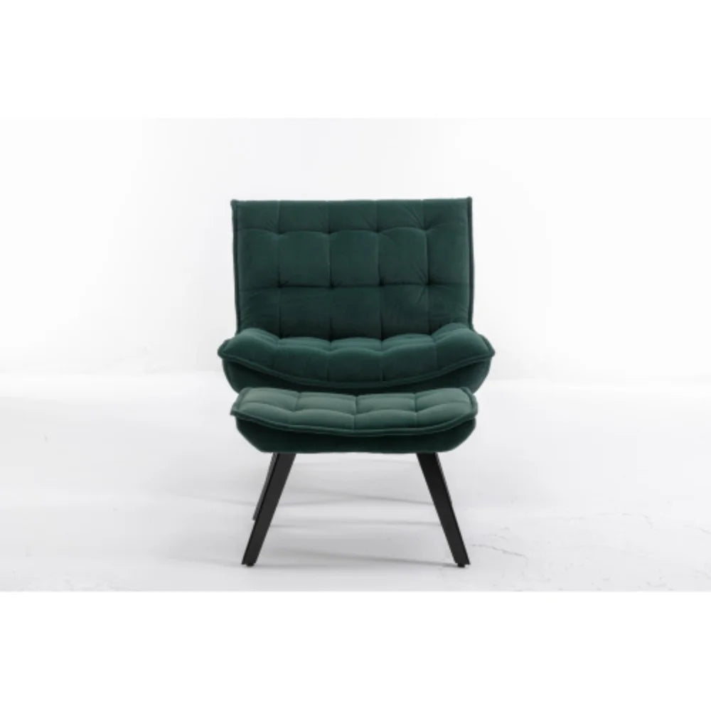 Dark Green Velvet Accent Chair with Ottoman N67920