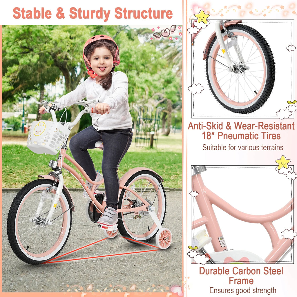18 Inch Kids Bike with Training Wheels & Basket Purple H833366